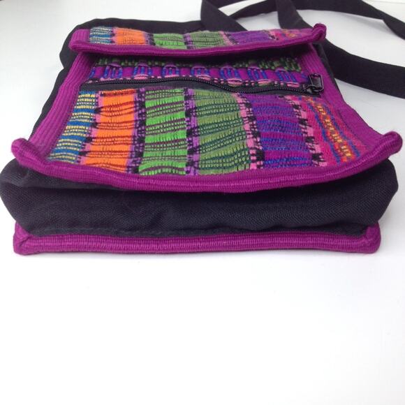 Native Colorblock Fabric Rainbow Crossbody Padded Pouch Stripe Shoulder Bag - Picture 4 of 8